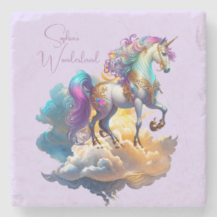 Magical Unicorn Fantasy clouds romance birthday Stone Coaster