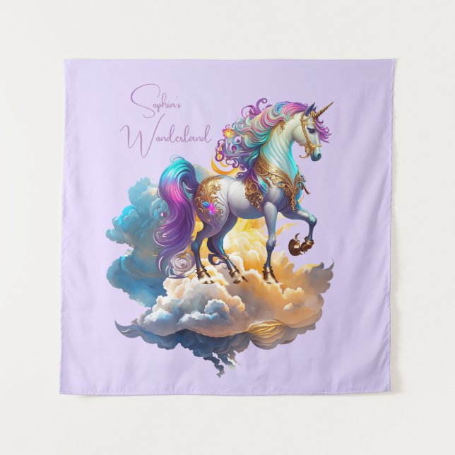 Magical Unicorn Fantasy clouds romance birthday  Tapestry (Front)