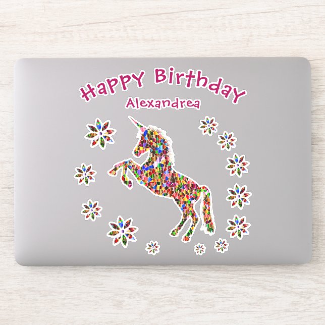 Magical Unicorn Floral Birthday Glitter Custom (Computer)