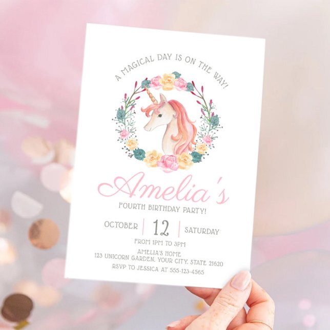 Magical Unicorn Flower Birthday party Invitation (Creator Uploaded)