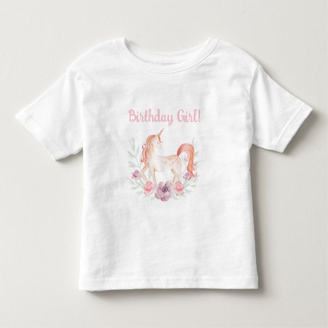 Magical Unicorn Flower wreath Birthday party  Toddler T-Shirt (Front)