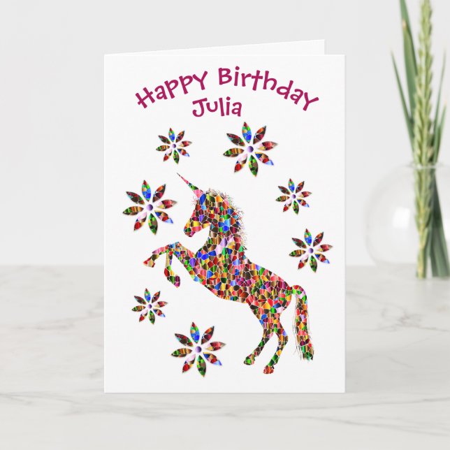 Magical Unicorn Flowers Birthday Card (Front)