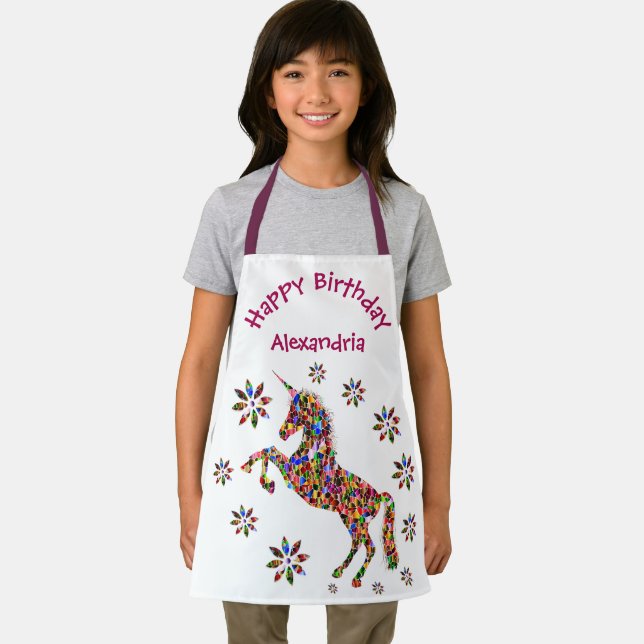 Magical Unicorn Flowers Birthday Glitter Custom Apron (Insitu)