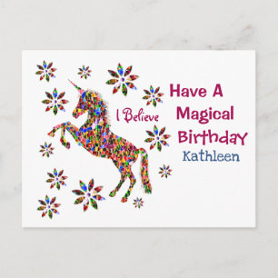 Magical Unicorn Flowers Birthday Personalise Postcard
