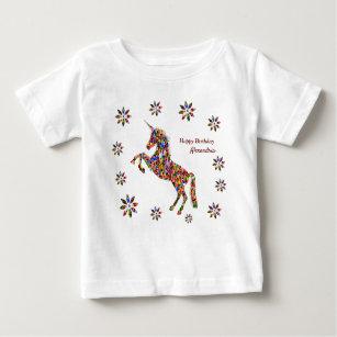 Magical Unicorn Flowers Birthday Personalise White Baby T-Shirt