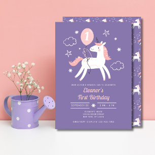 Magical Unicorn Girls 1st Birthday Invitation