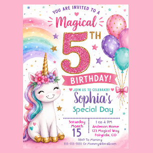Magical Unicorn Girl's 5th Birthday Invitation