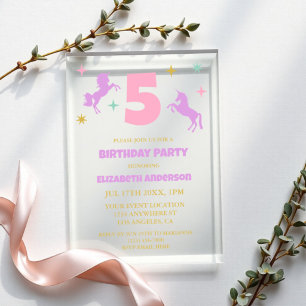 Magical Unicorn Girls Birthday Acrylic Invitations