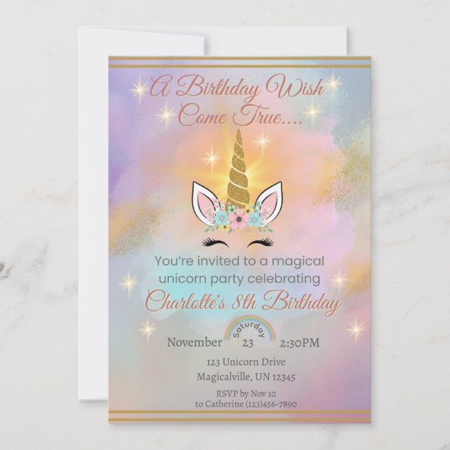 Magical Unicorn Girl's Birthday Invitation (Front)
