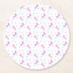 Magical Unicorn Girls Birthday Round Paper Coaster