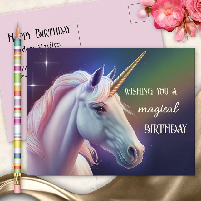 Magical Unicorn Girly Birthday Postcard (Creator Uploaded)