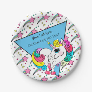 Magical Unicorn Girly Rainbow Retro Stars Triangle Paper Plate