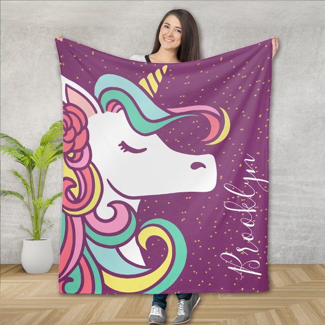 Magical Unicorn Gold Glitter Girly Fleece Blanket (Creator Uploaded)
