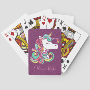 Magical Unicorn Gold Glitter Personalised Girl's Playing Cards