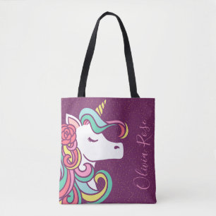 Magical Unicorn Gold Glitter Personalised Girl's Tote Bag