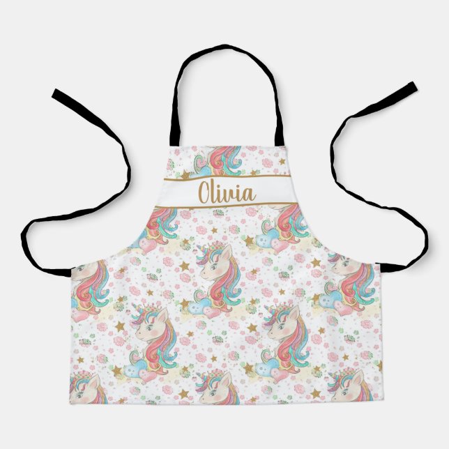 Magical Unicorn Gold Glitter Stars Personalised Apron (Front)