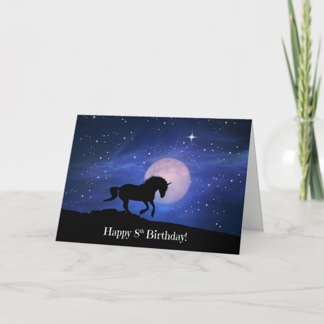 Magical Unicorn Happy 8th Birthday Card (Front)