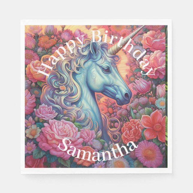 Magical Unicorn Happy Birthday Napkin (Front)
