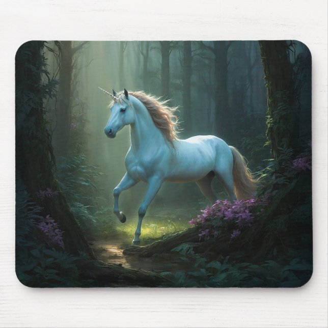 Magical Unicorn in Enchanted Forest Mouse Pad (Front)