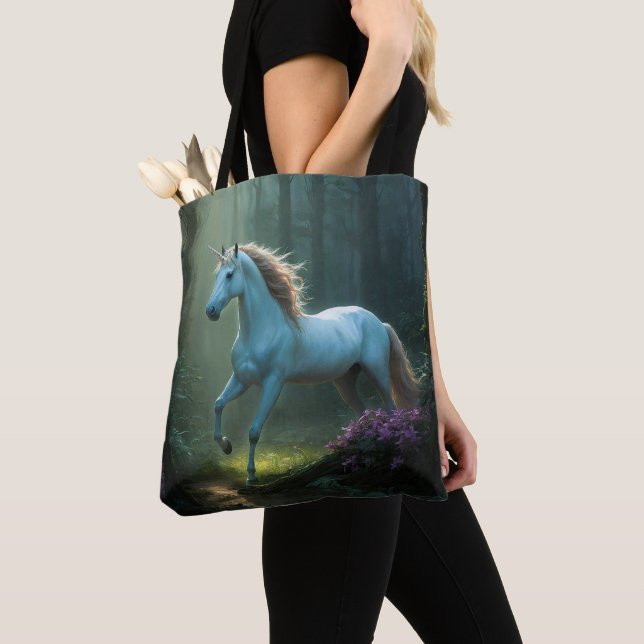 Magical Unicorn in Enchanted Forest Tote Bag (Close Up)
