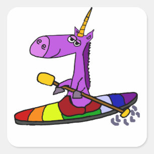 Magical Unicorn Kayaking Art Square Sticker