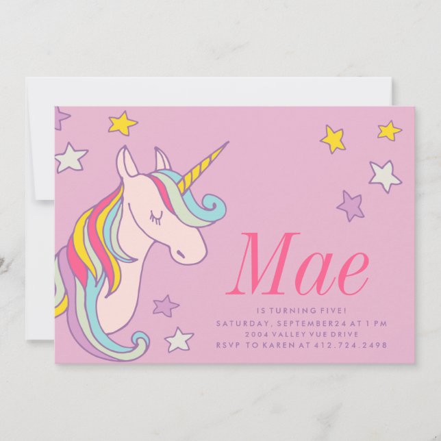 MAGICAL UNICORN KIDS BIRTHDAY INVITATION invite (Front)