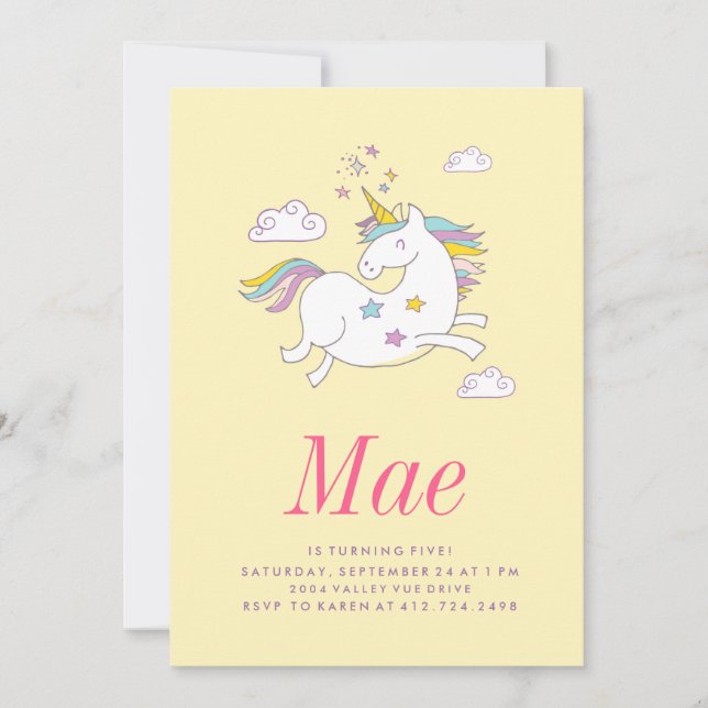 MAGICAL UNICORN KIDS BIRTHDAY INVITATION invite (Front)