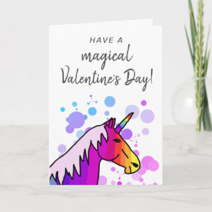 Magical Unicorn Kids Classroom Valentine`s day Holiday Card