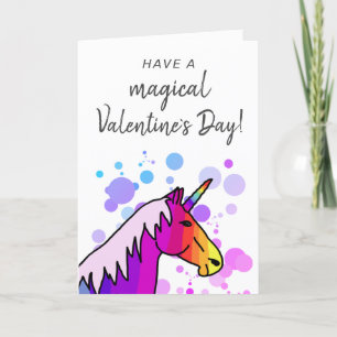 Magical Unicorn Kids Classroom Valentine`s day Holiday Card