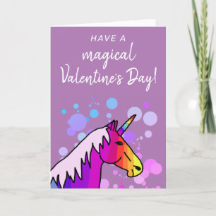 Magical Unicorn Kids Classroom Valentine`s day Holiday Card