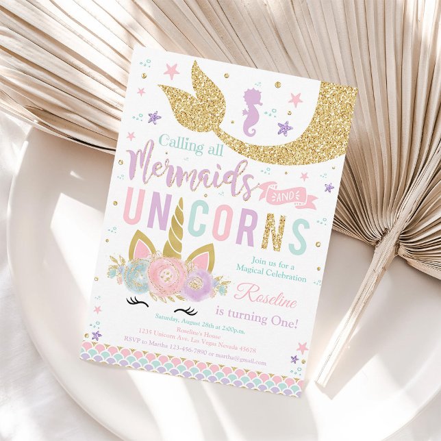 Magical Unicorn Mermaid Birthday Invitation (Creator Uploaded)