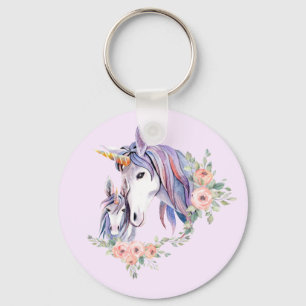Magical Unicorn Mom & Baby Watercolor Key Ring