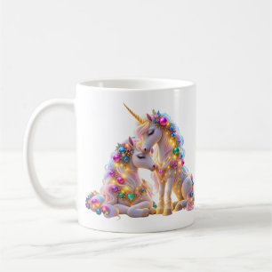 Magical Unicorn Mother and Baby – Pastel Rainbow F Coffee Mug