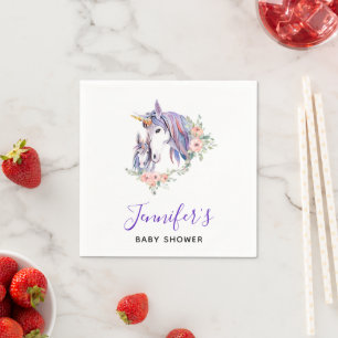Magical Unicorn Mum & Baby Watercolor Baby Shower Napkin