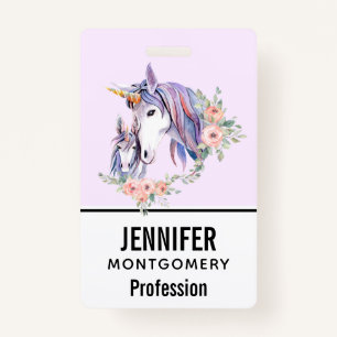 Magical Unicorn Mum & Baby Watercolor ID Badge