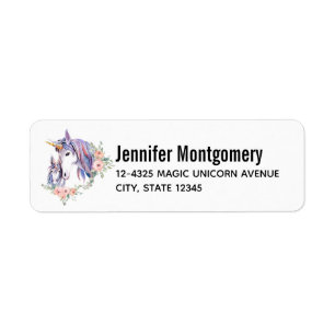 Magical Unicorn Mum & Baby Watercolor Return Address Label