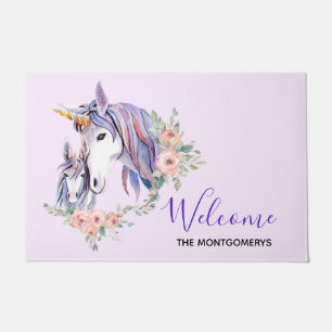 Magical Unicorn Mum & Baby Watercolor Welcome Doormat