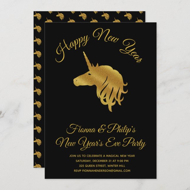 Magical Unicorn New Year's Eve Party Invitation (Front/Back)