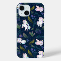 Magical Unicorn Night Forest Seamless Pattern
