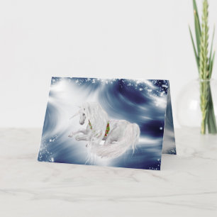 Magical Unicorn on Deep Blue  Holiday Greeting Card