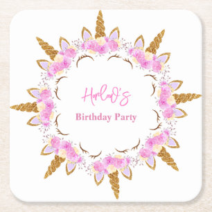 Magical Unicorn Party Birthday Square Paper Coaster