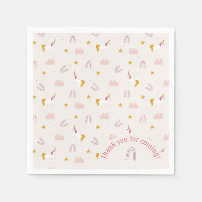 Magical Unicorn Party Napkin – Pink Pastel Rainbow (Front)