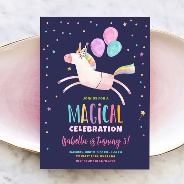 Magical Unicorn Party Rainbow Girl First Birthday Invitation (Creator Uploaded)