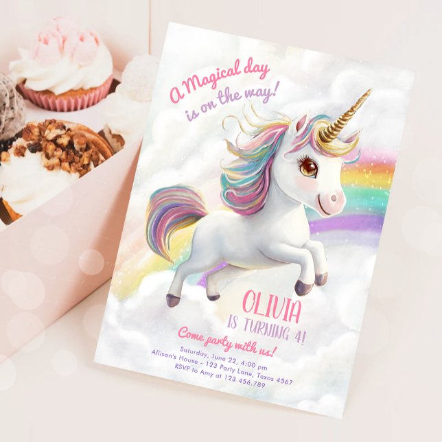 Magical Unicorn Party Rainbow Girl Pastel Birthday Invitation (Creator Uploaded)