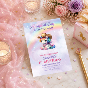 Magical Unicorn Pastel Colours Girl Birthday Invit Invitation