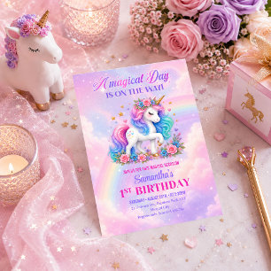 Magical Unicorn Pastel Girl Birthday Invitation