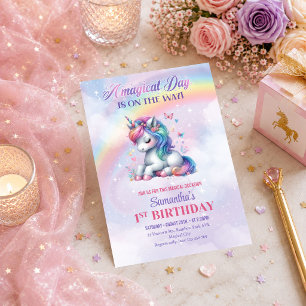 Magical Unicorn Pastel Girl Birthday Party Invites