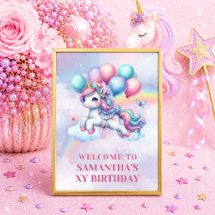 Magical Unicorn Pastel Girl Birthday Welcome Sign 