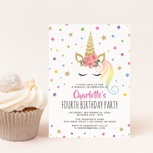 Magical Unicorn Pastel Gold Fairytale Birthday Invitation (Creator Uploaded)
