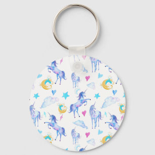 Magical Unicorn Pattern Watercolor Fantasy Design Key Ring
